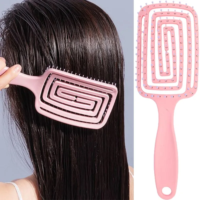 

Elastic Massage Comb Girl Women Hollow Out Hair Brush Scalp Wet Curly Detangle Hair Brush Salon Hairdressing Styling Tools