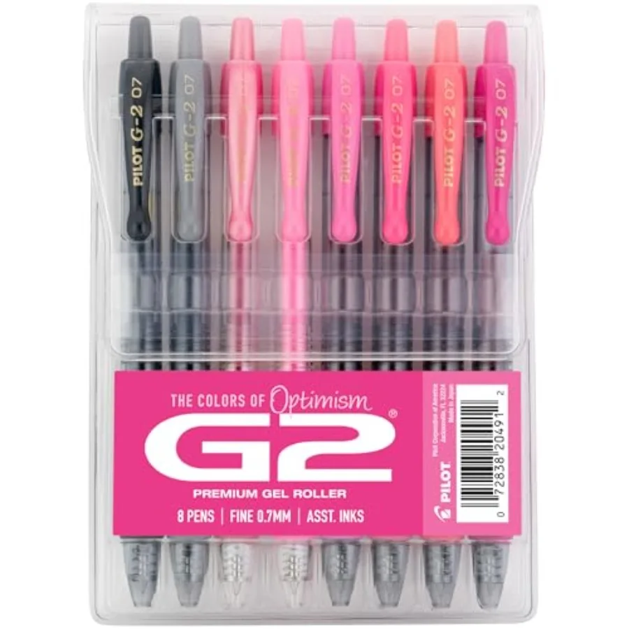 

G2 Premium Gel Roller Pens, G2 Boost Pink Pack, The Colors of Optimism, 8 Pack Pouch, Fine Point 0.7 mm, Assorted