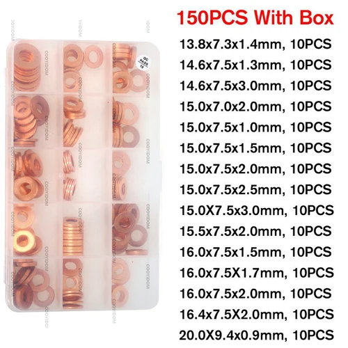 Imagen 2 del producto Accesorios universales para coche, arandelas de cobre, junta surtido diésel, Kits de reparación de inyectores Common Rail para coche, 150 Uds.