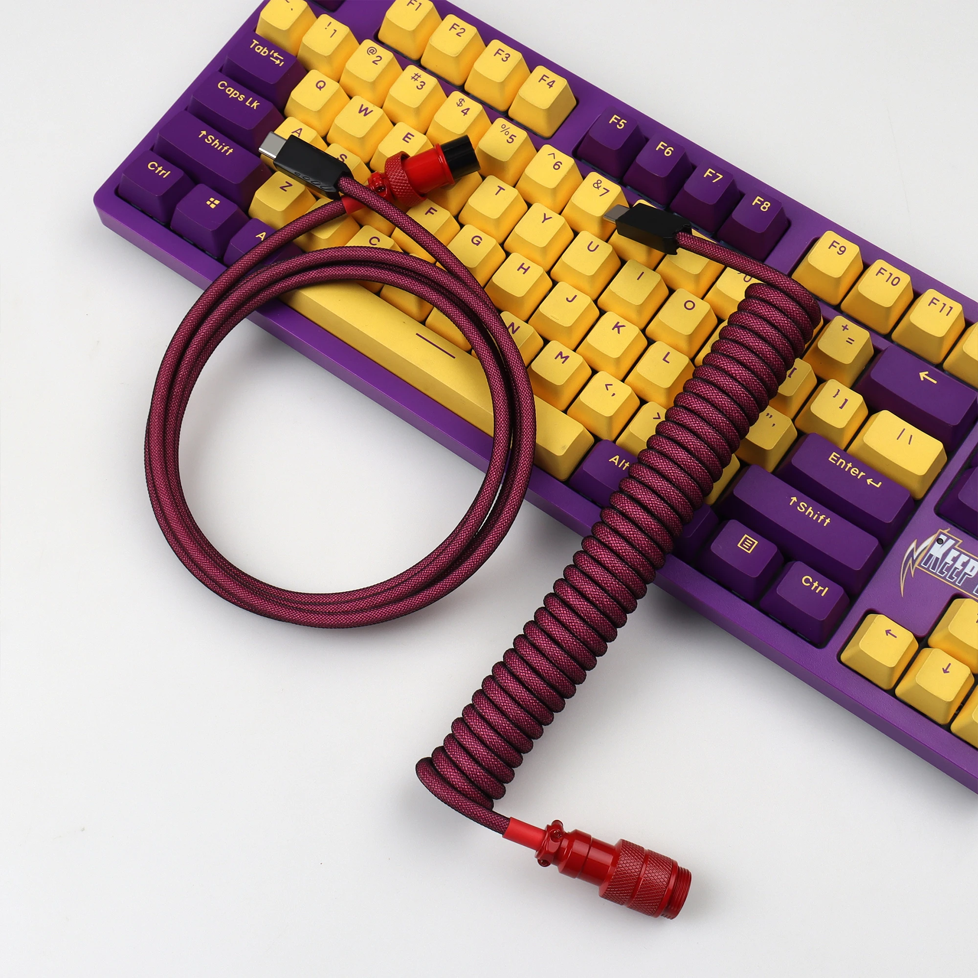 【LANO】Coiled Cable Braided Double-Sleeved Mechanical Keyboard detachable connector use Type-C to C Cable for Mechanical Keyboard