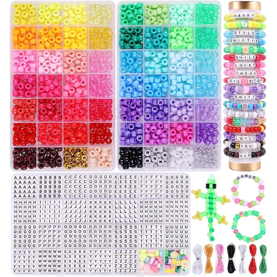 

3000Pcs 56 Colors Pony Beads for Bracelet Making Kit Rainbow Kandi Beads Friendship Bracelet Kit with 910pcs AZ Letter Bead DIY