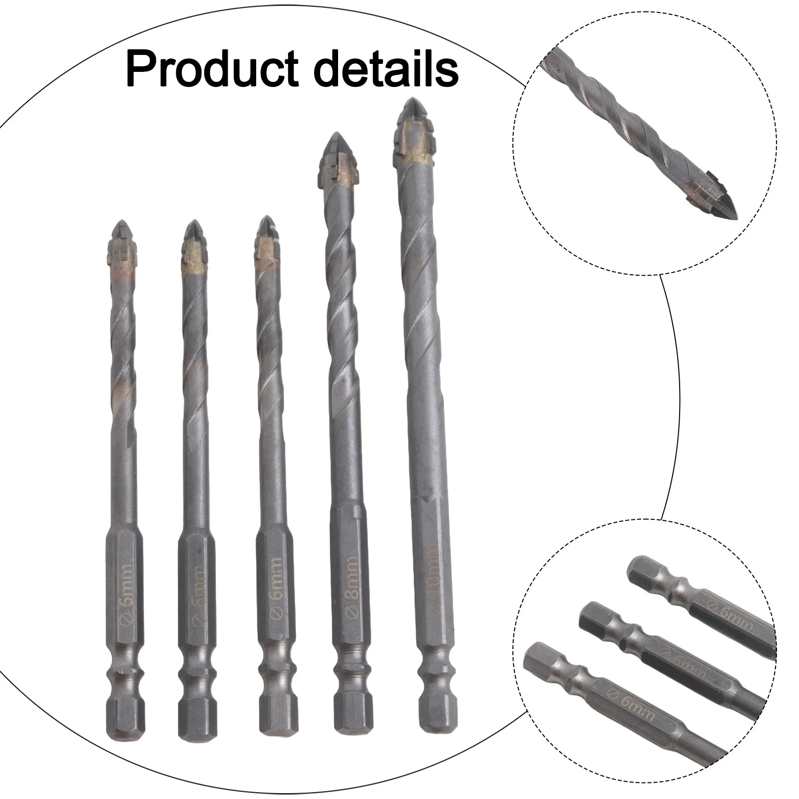 5pcs 4 For Edge Eccentric Drill Bits Set Hex Shank Carbide Tip For Concrete Glass Brick For Tile Wood Masonry Drilling Tools