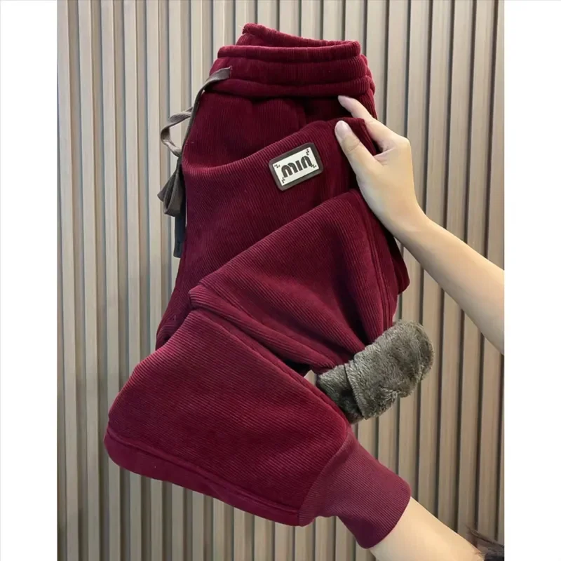 Autumn Winter New Corduroy Velvet Padded Pants Women Loose Elastic Waist Harem Pants Fashion High Waist Casual Pants Female