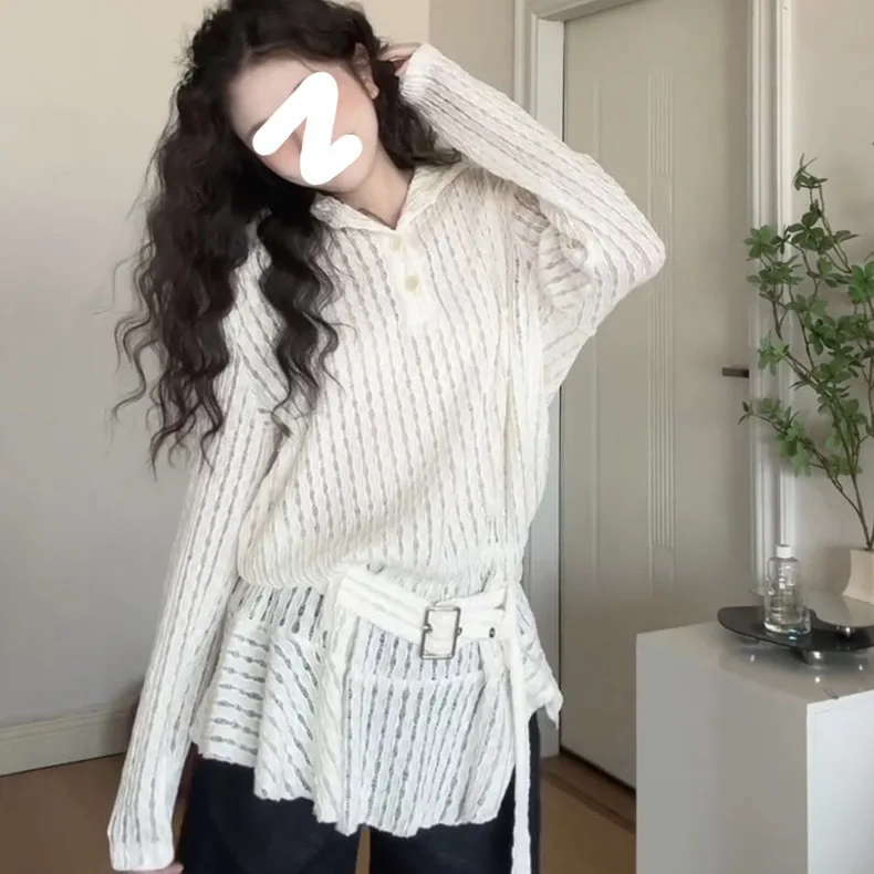 

Sweaters Jumpers Pullovers Women Damen For Pink Colour Knitted Beautiful Contrast Piping Winter BF Y2K Work Professional Simple