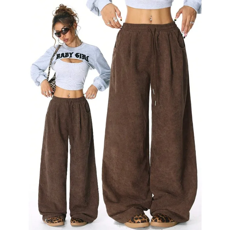 1pcs Casual Versatile Drapey Drawstring Wide Leg Pants Home Lounge Trousers Elastic Waist Loose Fit Daily Wear Pants