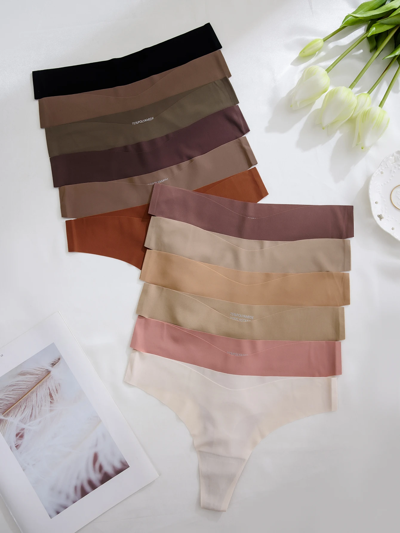 12 Colors Pack Seamless Ice Silk Thongs For Women One Piece No Show Yoga Underwear Antibacterial Cotton Gusset High Stretch Low