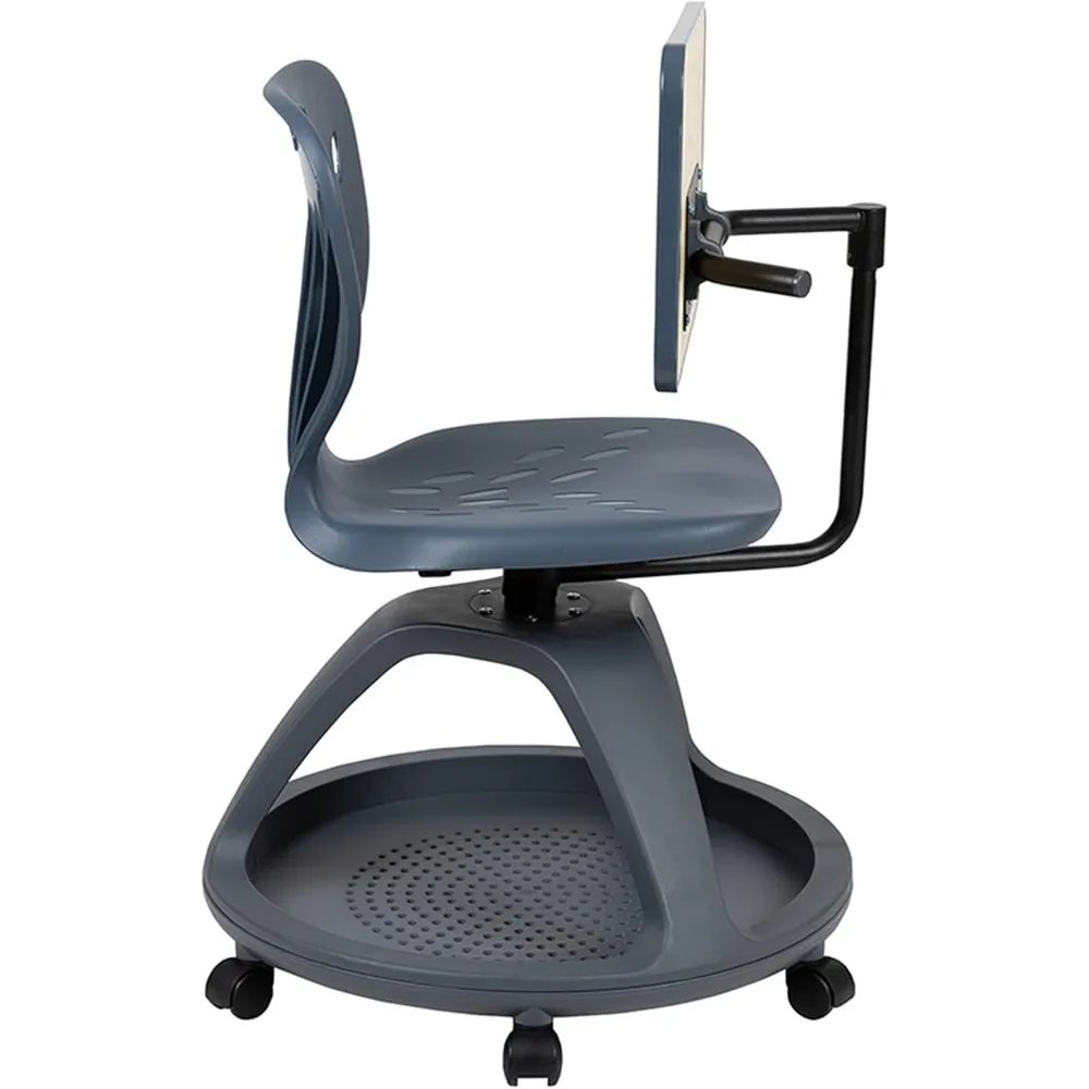 Silla de oficina móvil con tableta giratoria de 360 grados, asiento de almacenamiento para aulas y estudio, color gris oscuro