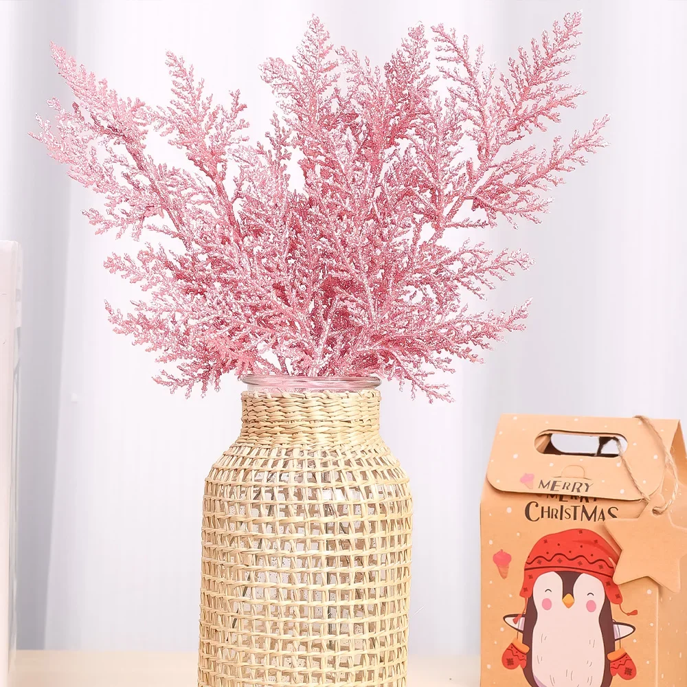 50-5Pcs Christmas Glitter Gold Silver Leaves Xmas Tree Decoration Pendant Artificial Plants Pine Branches Home New Year Ornament