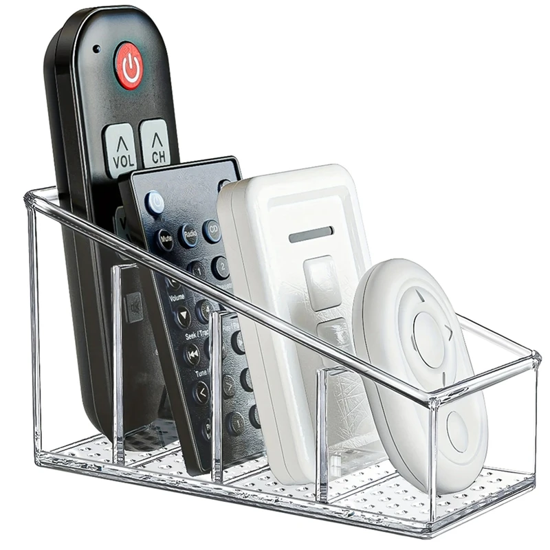 

File storage in Stock New Arrivals Clear Plastic Remote Control Holder Desk Organizer 4 Compartments