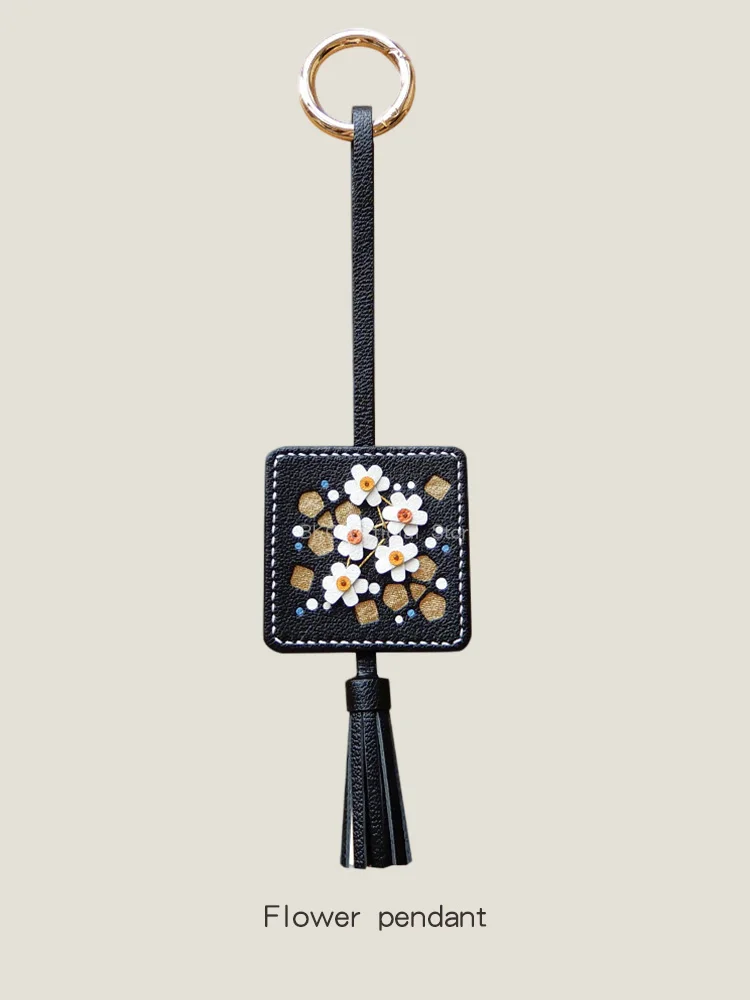 

Handmade flower Bag Charm, Genuine Goat Leather Keychain, Wax Thread Saddle Stitch, Original Design Bag Pendant Decoration