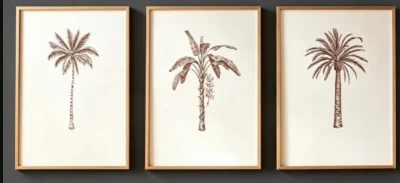 3PCS Vintage Sketch Palm Tree Canvas Wall Art, Tropical Banana Tree Print, Neutral Boho Living Room Home Decor