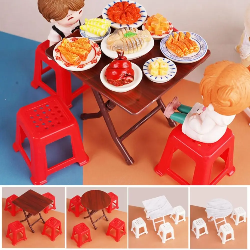 1Set Multistyles Dining Table Furniture Table Plastic MIni 1:12 Dollhouse Miniature Folding Table Stool Decor Toy