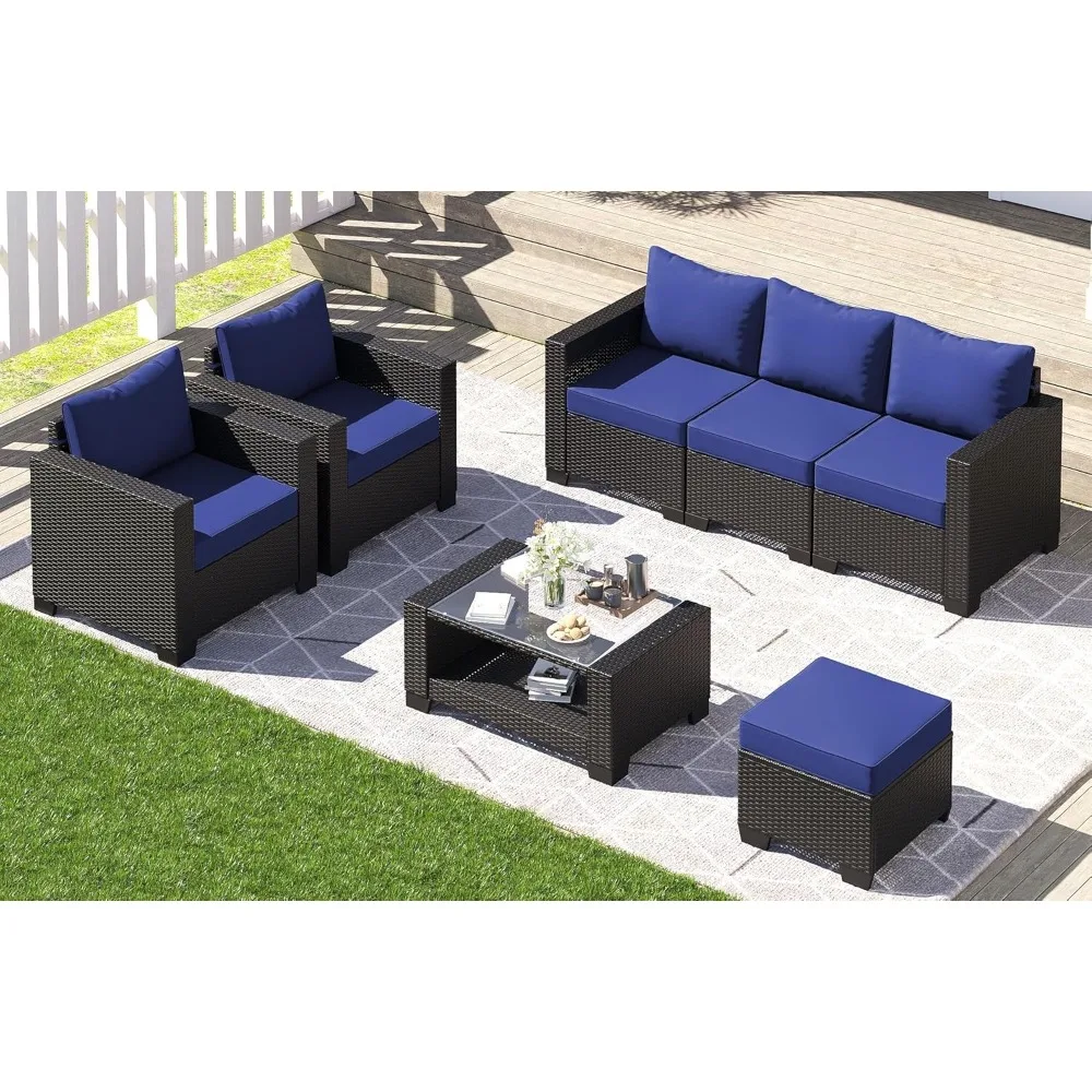 

7 Piece Outdoor Patio Furniture Set, Outdoor Sectional Furniture, Rattan Chairs Table Wicker Conversation Seating Sectional Sofa