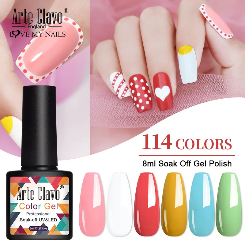 Arte Clavo Glitter Smalto per unghie 8ml Nuovo 139 colori Vernice per nail art Top Base Coat Gel semipermanente Lampada UV LED Design per unghie