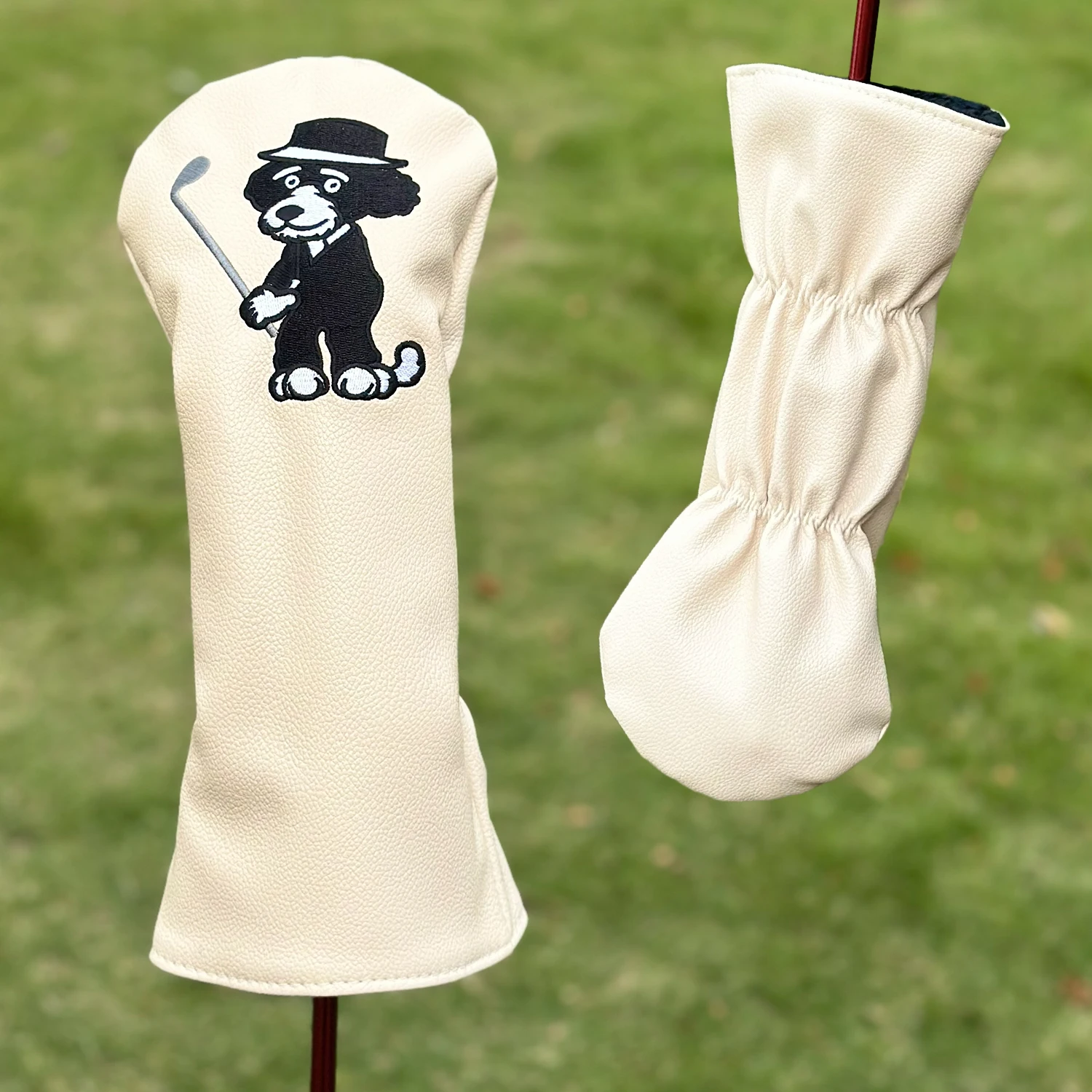 Beige Golf Protective Case, Cute Little Dog Playing Design, Fashionable and Durable PU Material, Golf Accessories