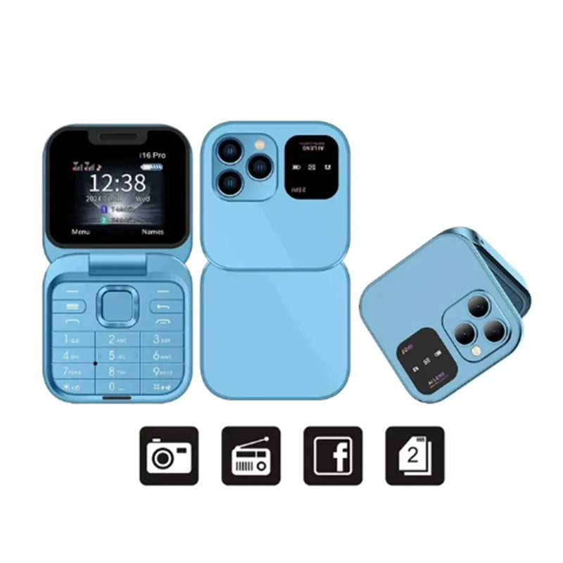 Mini Flip Mobile Phone FM Radio Voice Blacklist Speed Dial Vibration 2SIM Card Small Display Foldable Phone