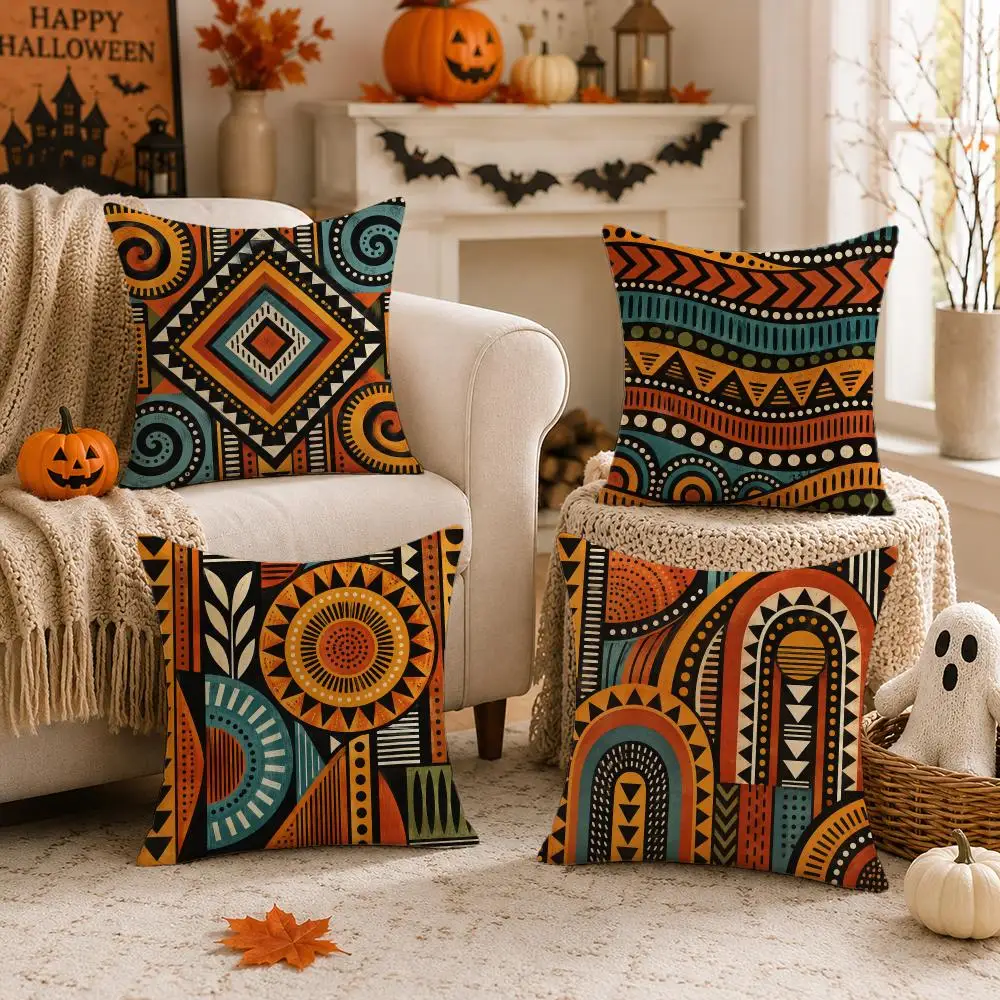 Earthy Mosaic Harmony Cushion Cover 1/4PCS Short Plush Pillow Cover Set Soft Decorative Cushion Case for Sofa Bed Home Decor