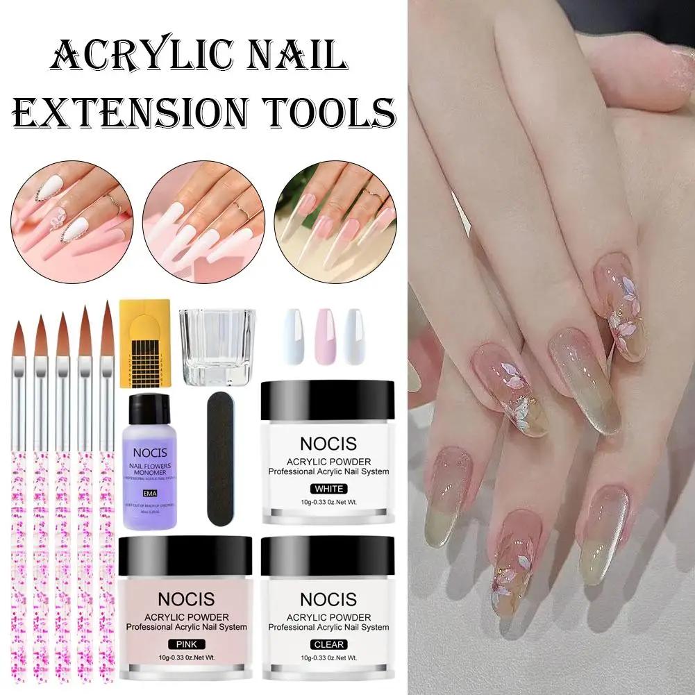 Polvere acrilica per unghie e monomero liquido Decorazione artistica per unghie per set manicure Kit Glitter per unghie in cristallo Punte per unghie 3D Strumenti per intaglio