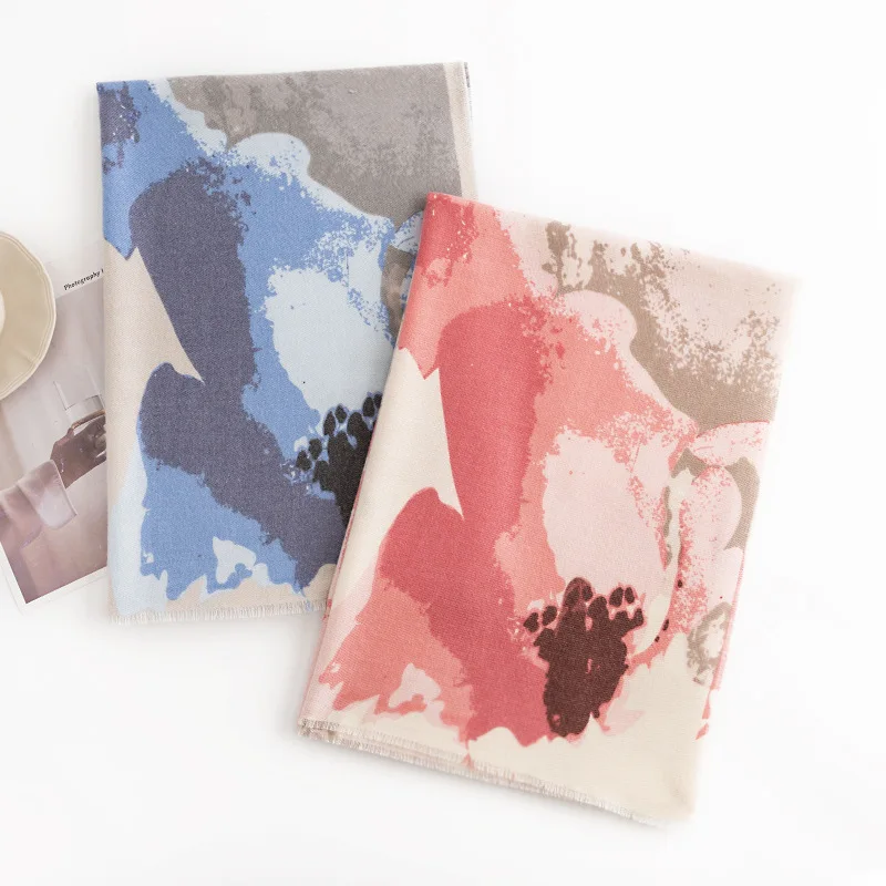 

Women's Imitation Cashmere High-end Plant Floral Print Warm Scarf Fashionable Commuting Neck Protection and Cold Resistant Shawl