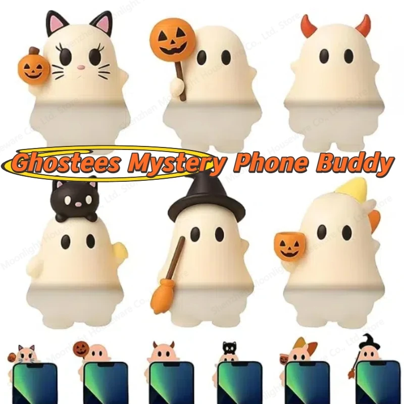 Ghostees Mystery Phone Buddy لطيف هالوين الهواتف زينة شخصية صغيرة تصميم تمثال متعة مكتب ملحق لجميع الهواتف