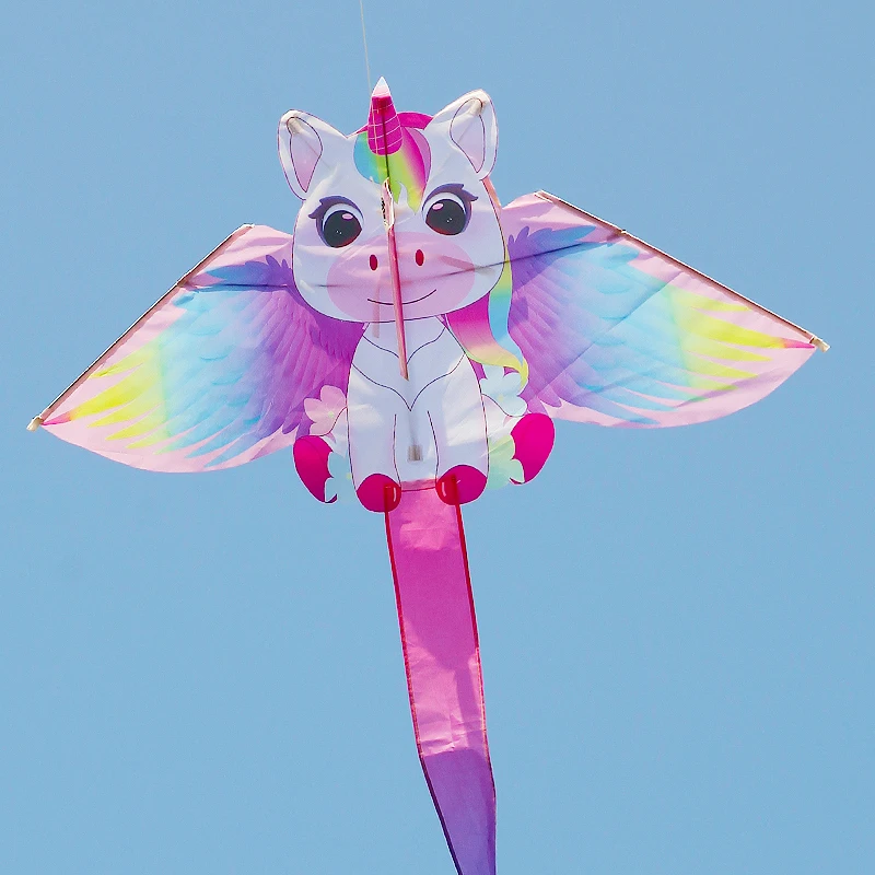 Yongjian cometa pequeña de unicornio rosa, adecuada para niños o principiantes, fácil de volar con cuerda de cometa de 50m