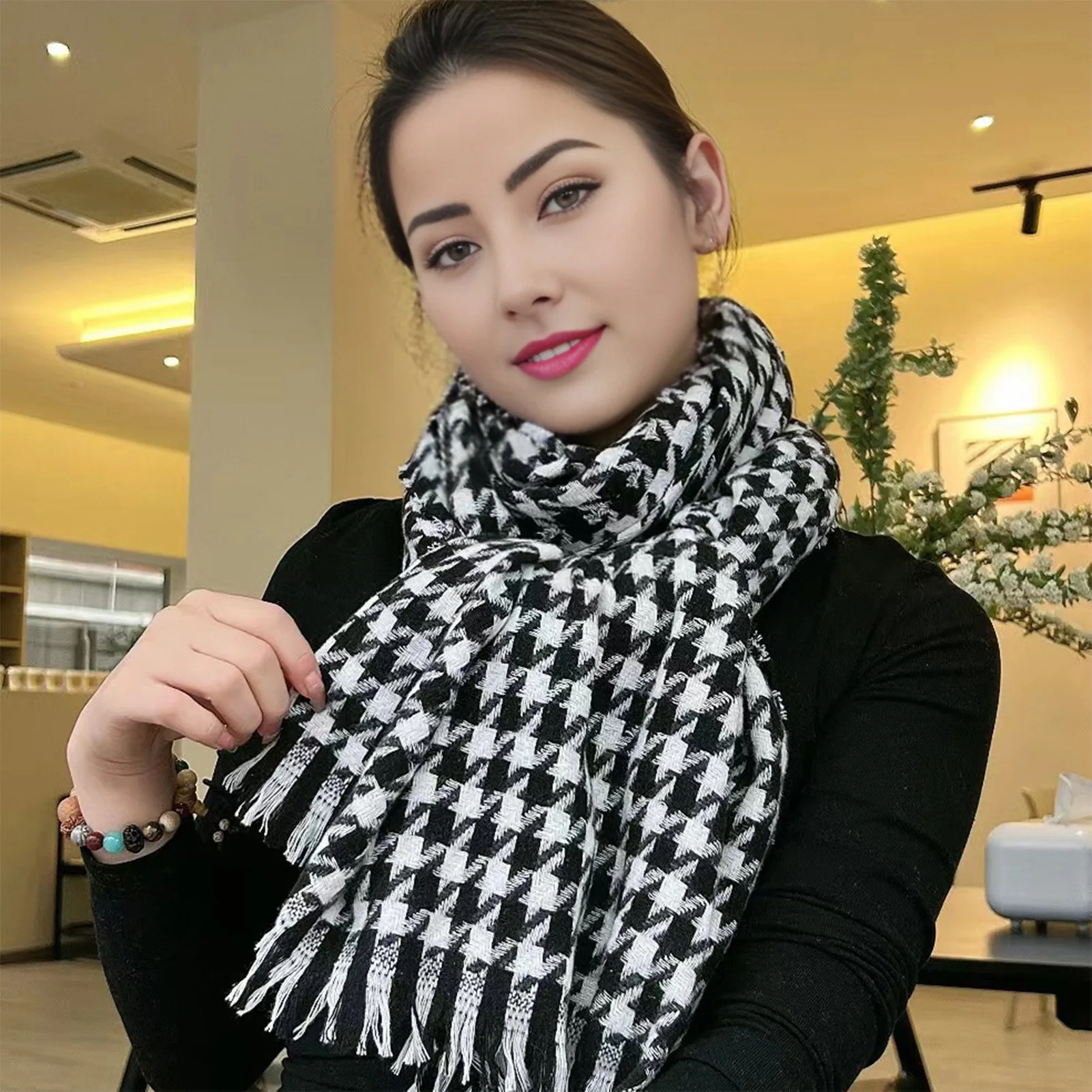 Women's Warm Scarves Plaid Pattern Soft Touch Thickened Scarf for Bride and Bridesmaids Gift