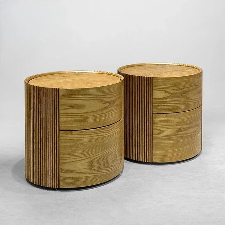 

Modern Minimalist Light Wood Bedside Table with Storage Drawer Vertical Line Accents for Home Bedroom Nightstand
