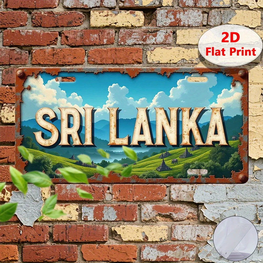 2D Flat, 1pc Vintage Sri Lanka Landscape Metal-like Sign-Industrial Retro Travel Poster with Tea Plantations-Aluminum Wall Decor