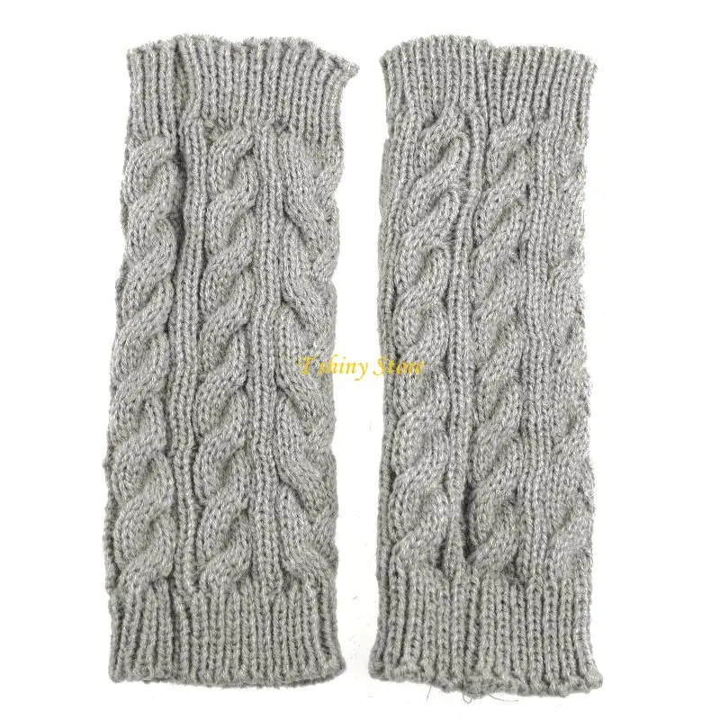 N58F Knitted Gloves for Typing Winter Glove with Thumb Hole Unisex Half Finger Mitten