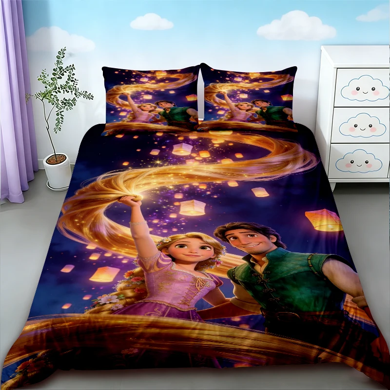 

Girl Princess Theme Duvet Cover Cartoon Rapunzel Princess Bedding Set Quilt Cover Comfortable Soft for Bedroom Queen King