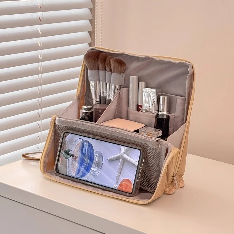 Borsa per cosmetici Borsa per organizer standable di grande capacità Borsa per il lavaggio multifunzionale portatile a strati zonati