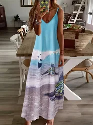 Casual Elegant Sleeveless Jumpsuit Summer Fashion Casual Long Skirt Urban Street Fashion Marble Print Women's Long Dress