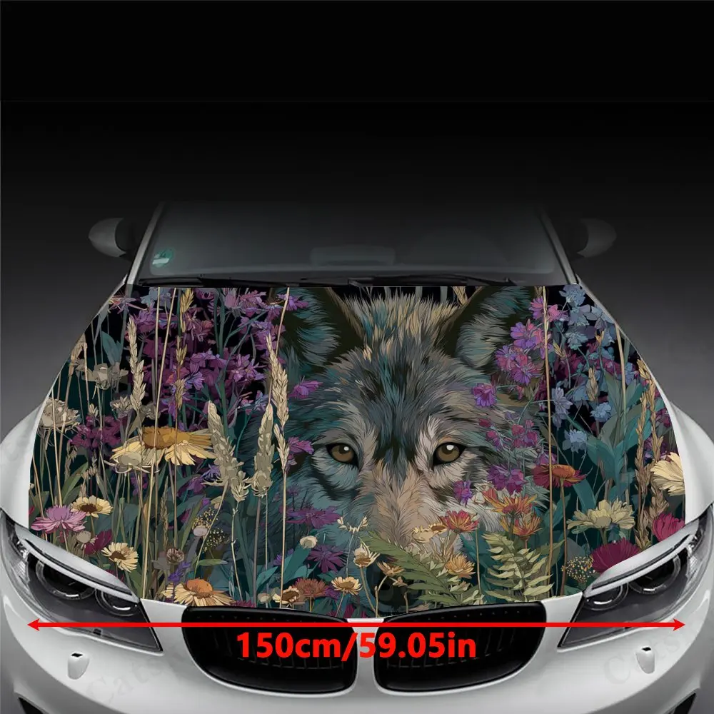 Wolf in Field,Car Hood Decal, Self-Adhesive Waterproof PVC Car hood Sticker,Car Decoration Scratch Resistant Sticker Protection,