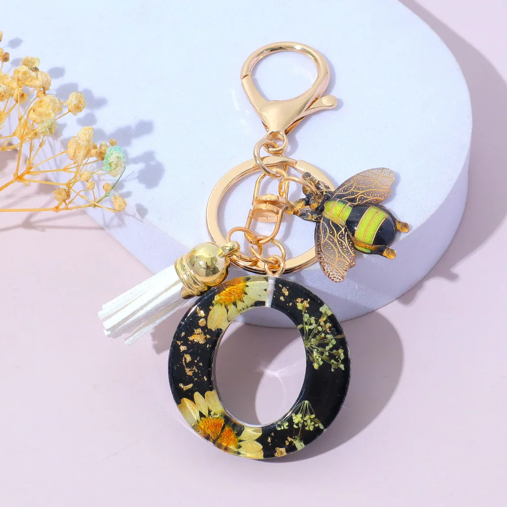 Fashion Bee Daisy Dried Flower Keychains Resin
