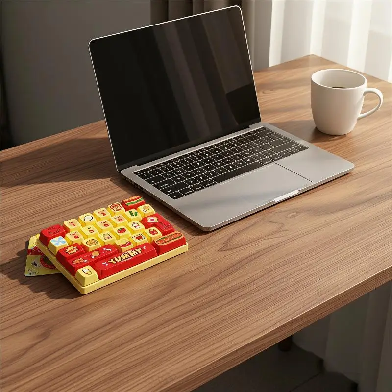 Mini Food Keyboard Keychain – 26-Key Decompression Button Toy for Stress Relief & Backpack Ornaments