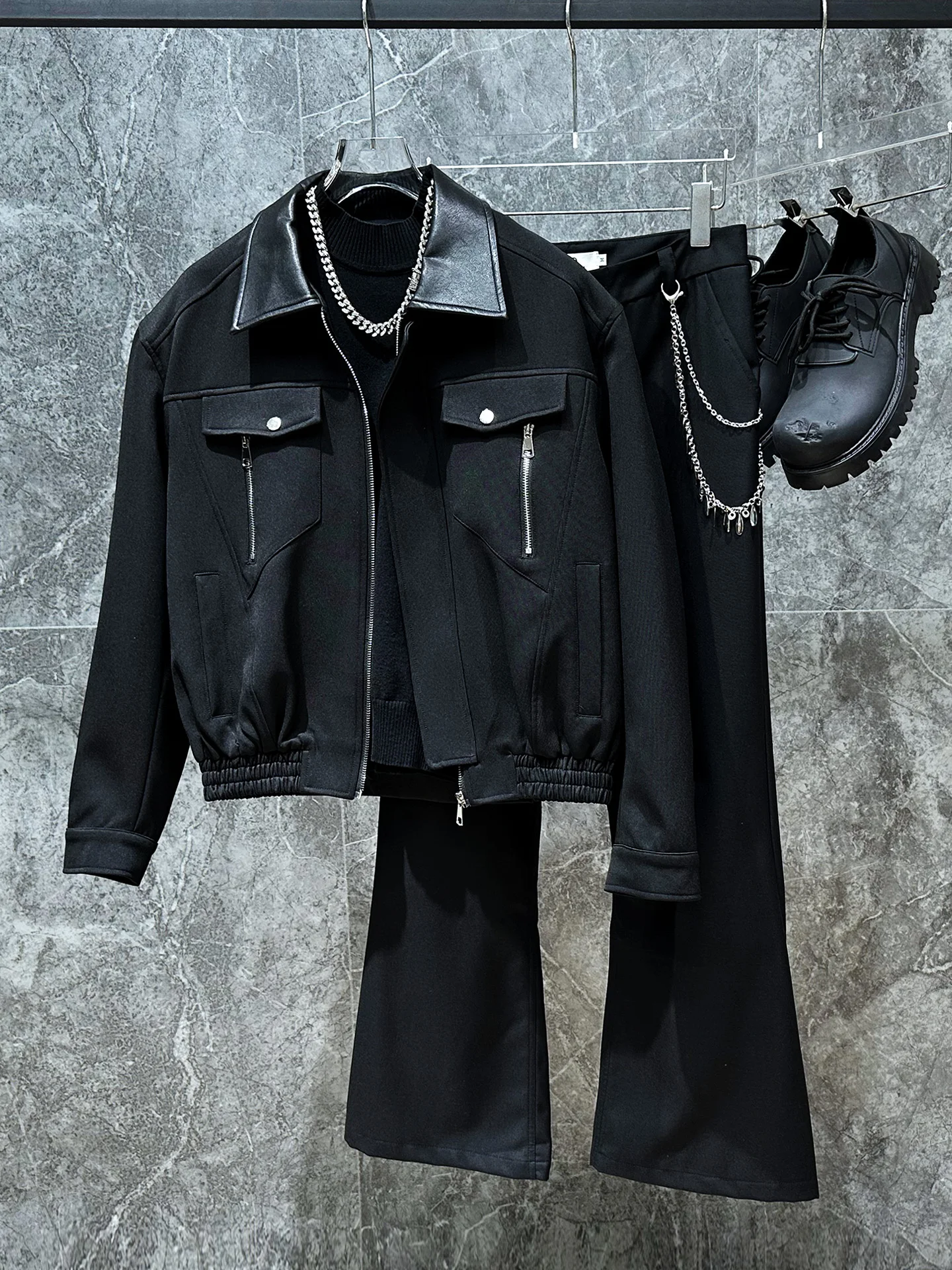 

Retro American Sle ort Leather Jaet for Trendy Men Youthful Polyester Fiber Autumn Winter New Arrival Metal Decorated