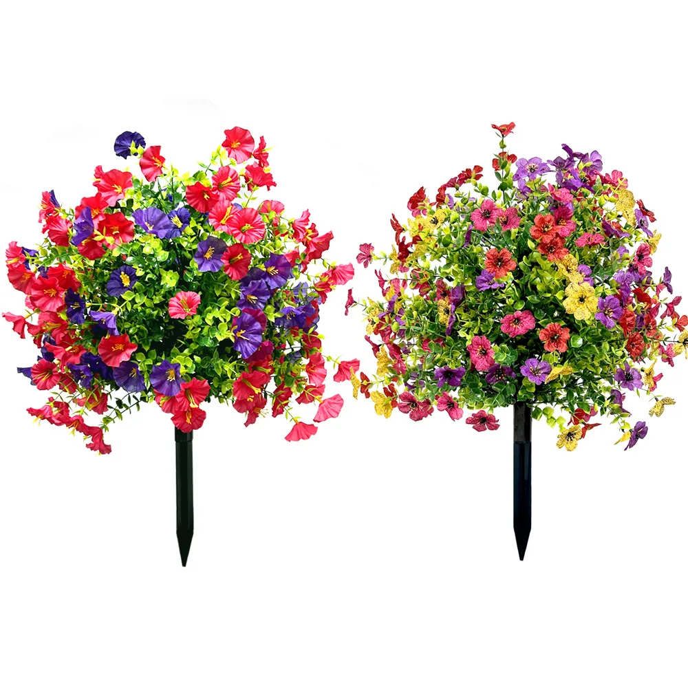 Outdoor UV Artificial Topiary Ball Trees Violet Plant with Spike Ground Stake Garden Faux Evergreen Flower Tree for Farmhouse