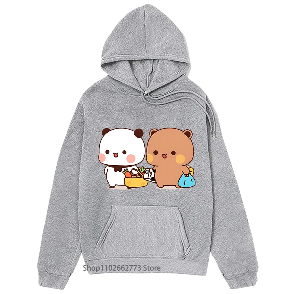 Cute Bubu and Dudu Go To Grocery Together Hoodie Couple Kawaii Graphic Sweatshirt Funny Panda Bear Top Fleece Women Men Pullover