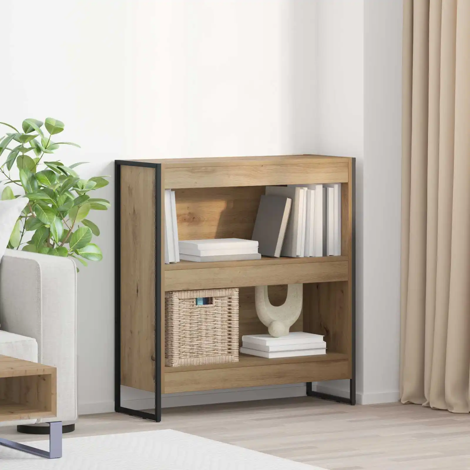 Bücherregal aus Eichenholz, handwerklicher Stil, 80x30x86,5 cm, freistehendes Bücherregal aus Holzwerkstoff mit offenen Ablagefächern für Wohnzimmer und Büro
