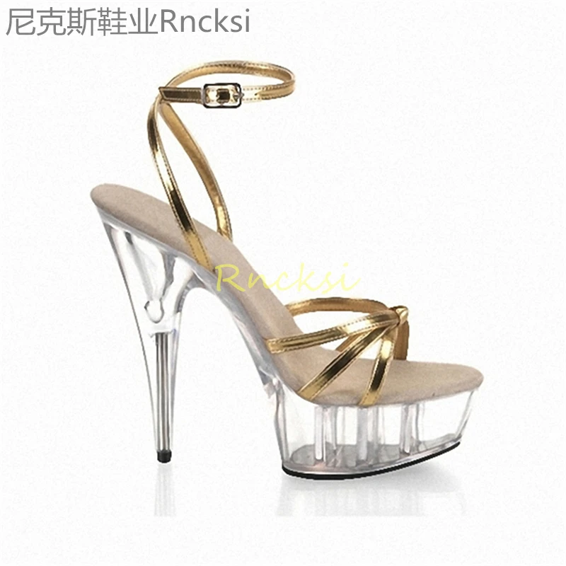 15cm Super high heels Heel Sandals Nightclub Performs Golden Sexy Waterproof Platform Bride Wedding Shoes