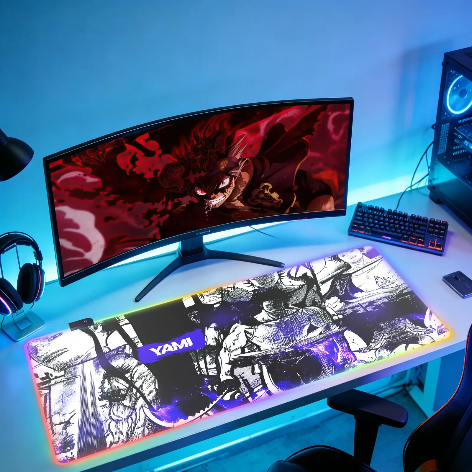 

Black C-Clover Anime-Style Computer Mousepad, RGB Gaming Mousepad, Large Size, Gaming Accessories, Mousepad and Keyboard Pad