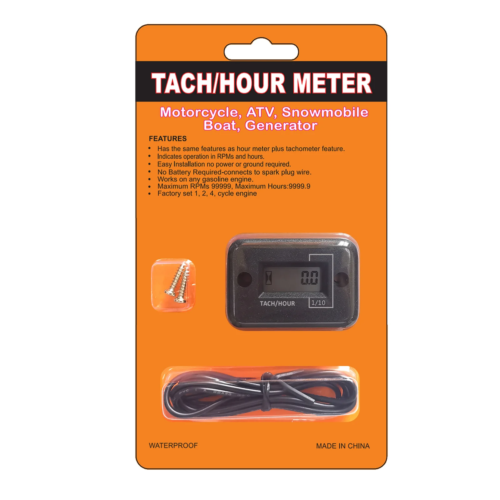 Waterproof Hour Meter Tachometer Induction Tach Hour Meter With LCD Display 2 Or 4 Stroke Waterproof Replacement Tach Hour Meter