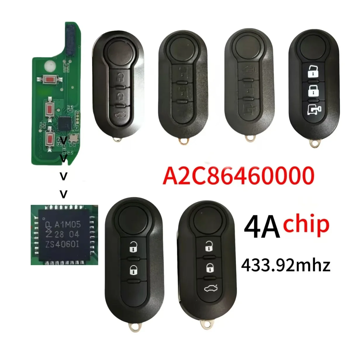 433MHz Car Remote Key with 4 A Chip FCC ID A2C86460000 for Fiat Mobi Uno Fiorino Citroen Peugeot Strada Universal Fob Control