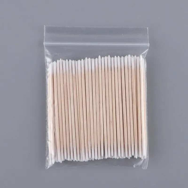 100 PCS/Ear Care Cleaning Wood Handle Pointed Tip Head Cotton Semi Permanent Eyebrow Eyelash Tattoo Thread Beauty Makeup Color