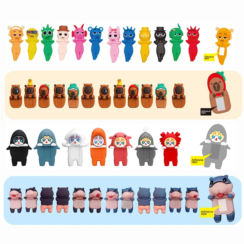 

12pcs Set Blind Box Capybara Hippers Shark Cat Hippopotamus Happy Stickers Car Desktop Decoration Mystery Box