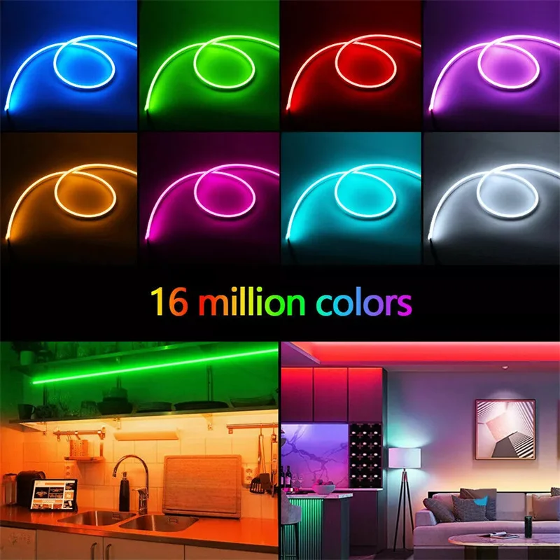 Bluetooth RGB Neon LED Strip Lights, 5V Flexible Rope Lights Color Changing Multiple Modes Control with APP & Remote,Neon Lights