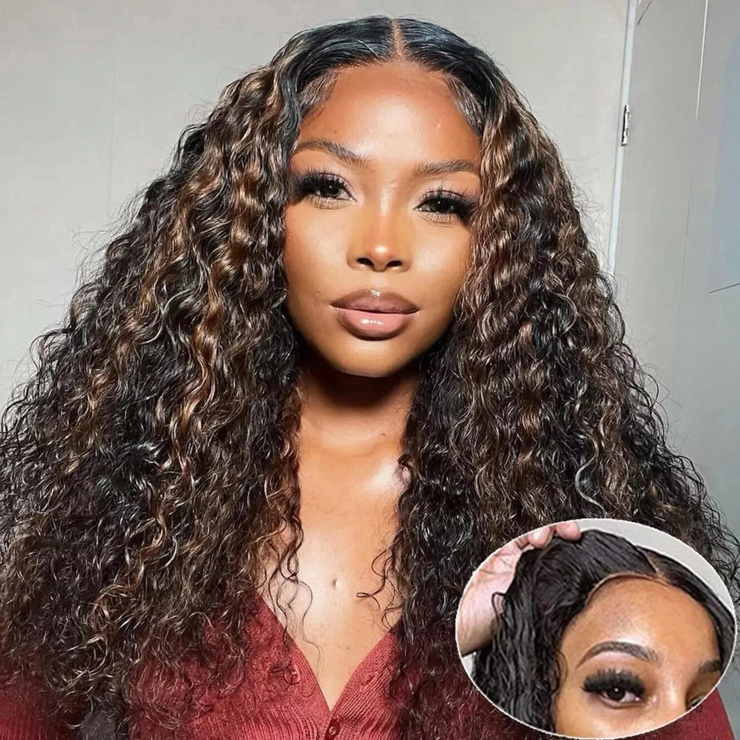 

Deep Wave 5×5 Lace Front Wigs Human Hair Glueless 220 Density Ready to Wear Transparent Frontal Wig For Women Pre Plucked 1B30