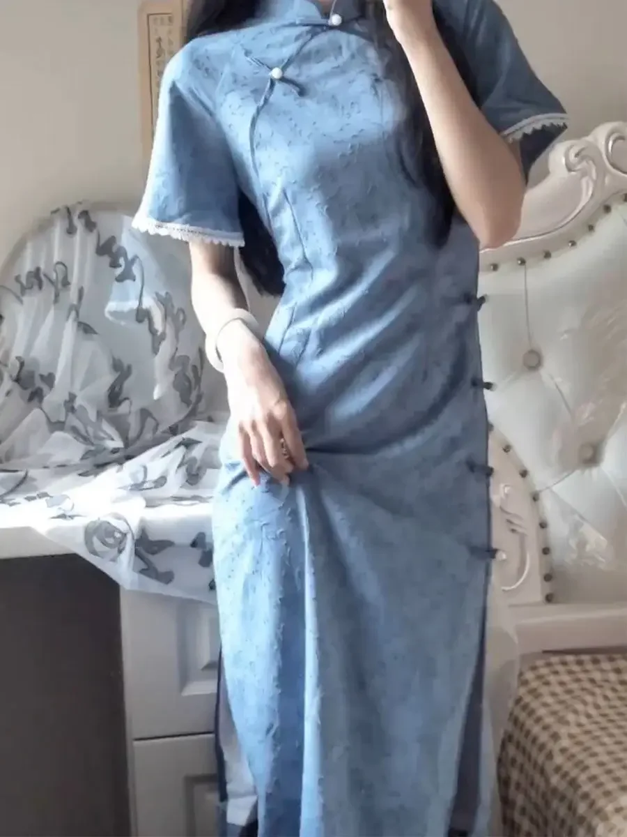 

Китайский улучшенный Cheongsam Qipao, женские летние стильные элегантные ретро платья с большими рукавами, повседневные вечерние платья с длинными рукавами