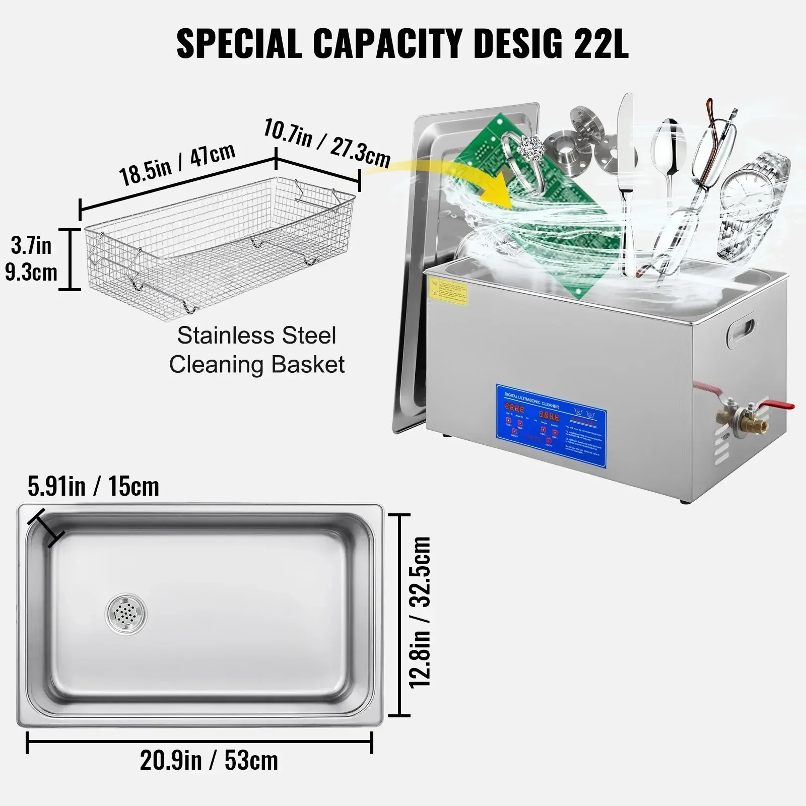SIHAO Ultraschall-Reinigungsgerät 0,8L-30L, Edelstahlgehäuse mit Digitaler Zeiteinstellung & Heizfunktion, Effizienter Reiniger für Schmuck und Persönliche Accessoires 8
