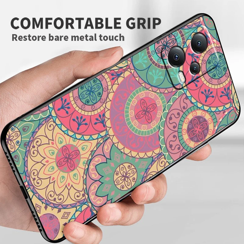 Mandala Flowers Beautiful Art For Xiaomi Redmi Note 13 12R 12 12S Turbo 11 11T 11S 10 10S Pro Plus 5G Black Back Phone Case